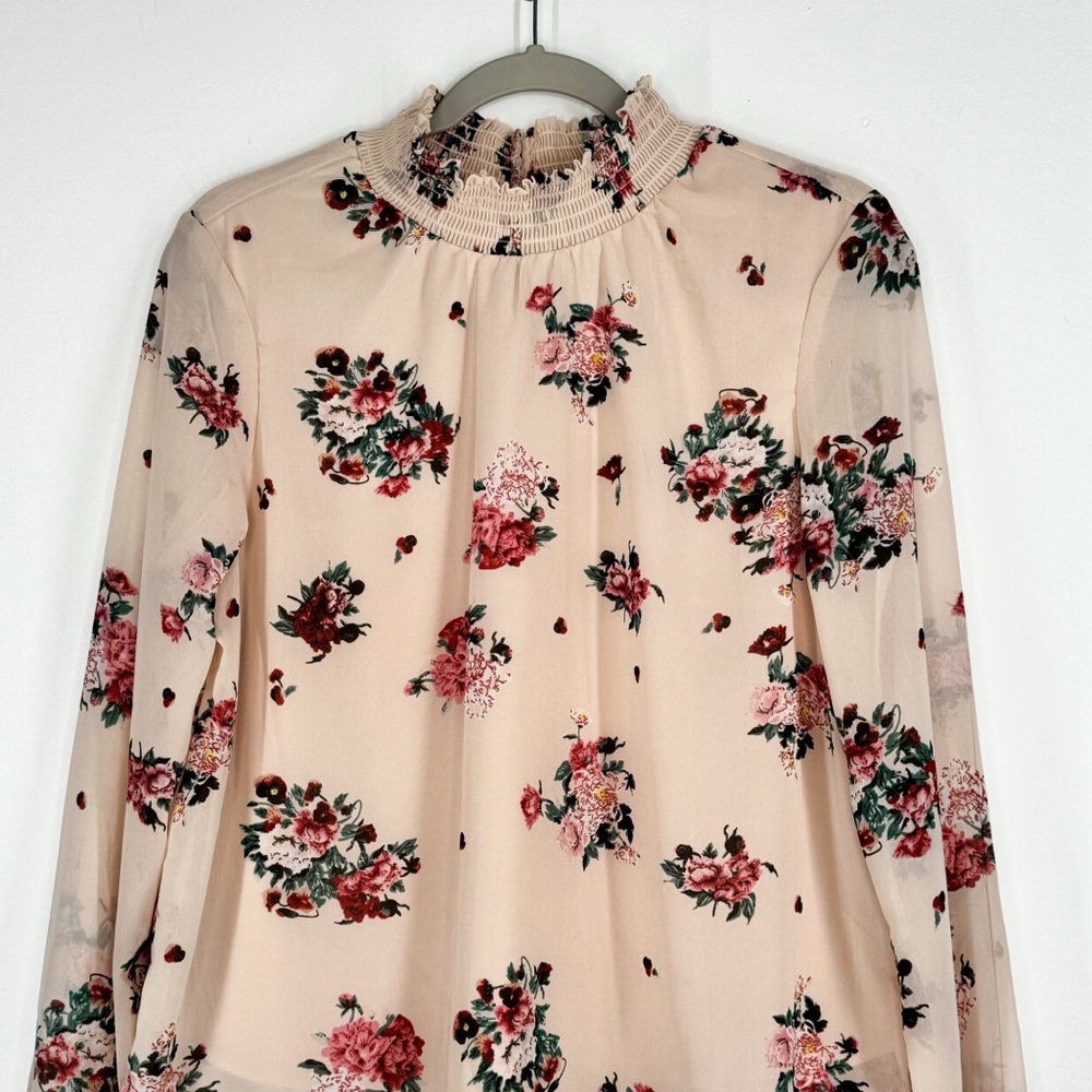 Midnight Sky Peach Floral Long Sleeve Blouse Women's Size Large - Picture 3 of 13